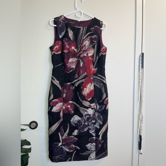Lafayette 148 Jacquard Floral Sleeveless Sheath Dress Women's 4 Black Red - Picture 2 of 7